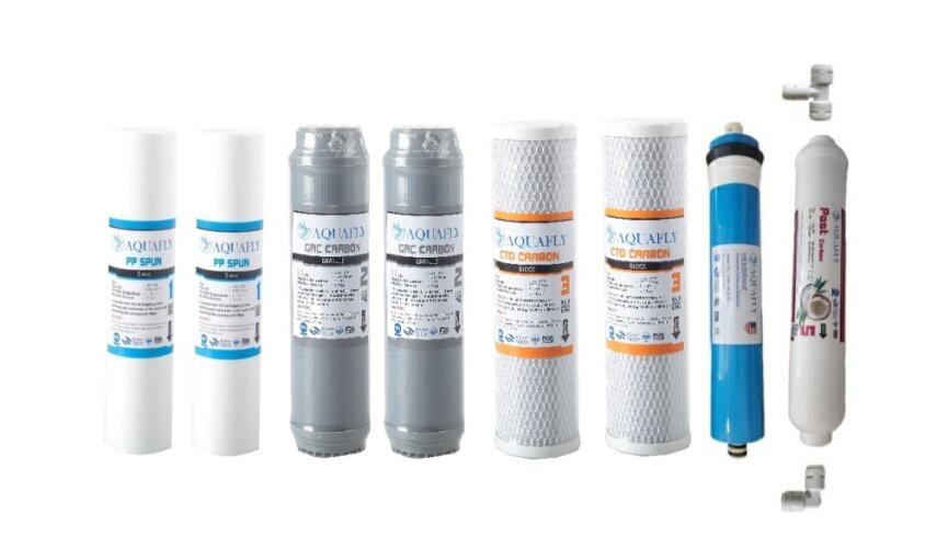 AQUA FY Su Arıtma Cihazı Filtresi ÇİFT KARBONLU 8Li Yıllık Filitre Seti AÇIK KASA CİHAZ UYUMLU - 1
