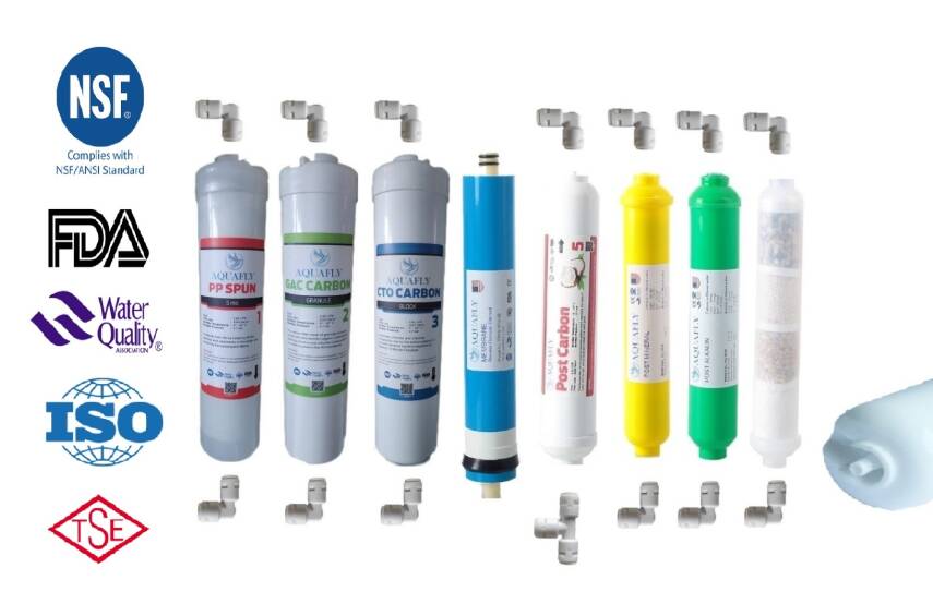 AQUAFLY Su Arıtma Cihazı Filtresi 12" İNLİNE 8 FİLTRE 11 AŞAMA Su Arıtma Filtresi KAPALI KASA CİHAZ UYUMLU - 1