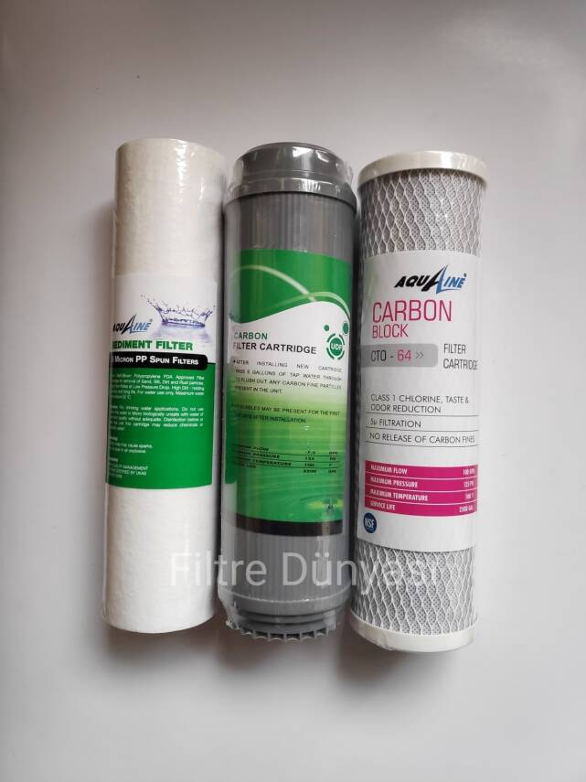 AQUALLİNE Su Arıtma Cihaz Filtresi 3LÜ SET ÇİFT KARBONLU MARKALI - 3