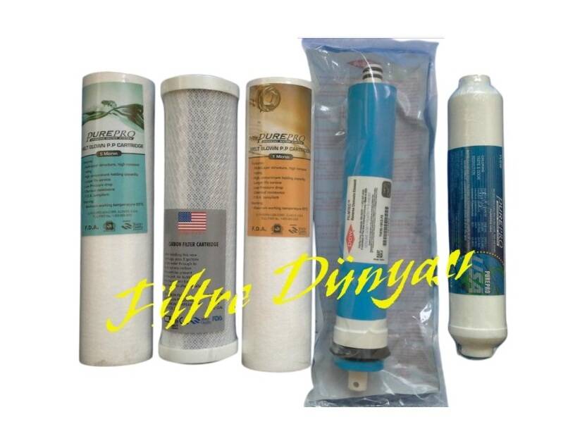 PurePro SU ARITMA FİLTRE TAKIMI 5'li Set Açık Kasa Uyumlu Filmtec Membranlı - 1