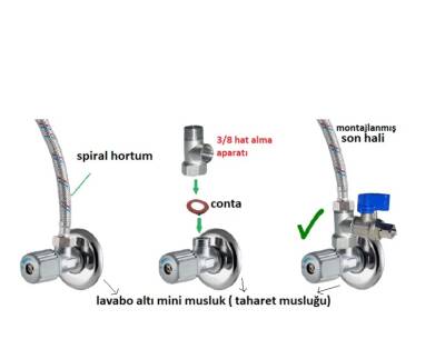 AQUA FLY SU ARITMA CİHAZI için 3/8 HAT ALMA (T) VE 1/4 MİNİ KÜRESEL VANA - 3